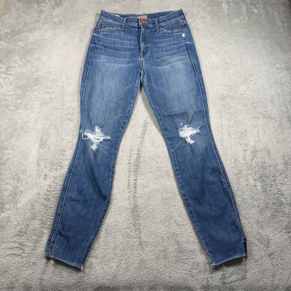 Mother The Vamp Fray Jeans Womens 26 Blue Crazy Like A Fox Distressed High Rise